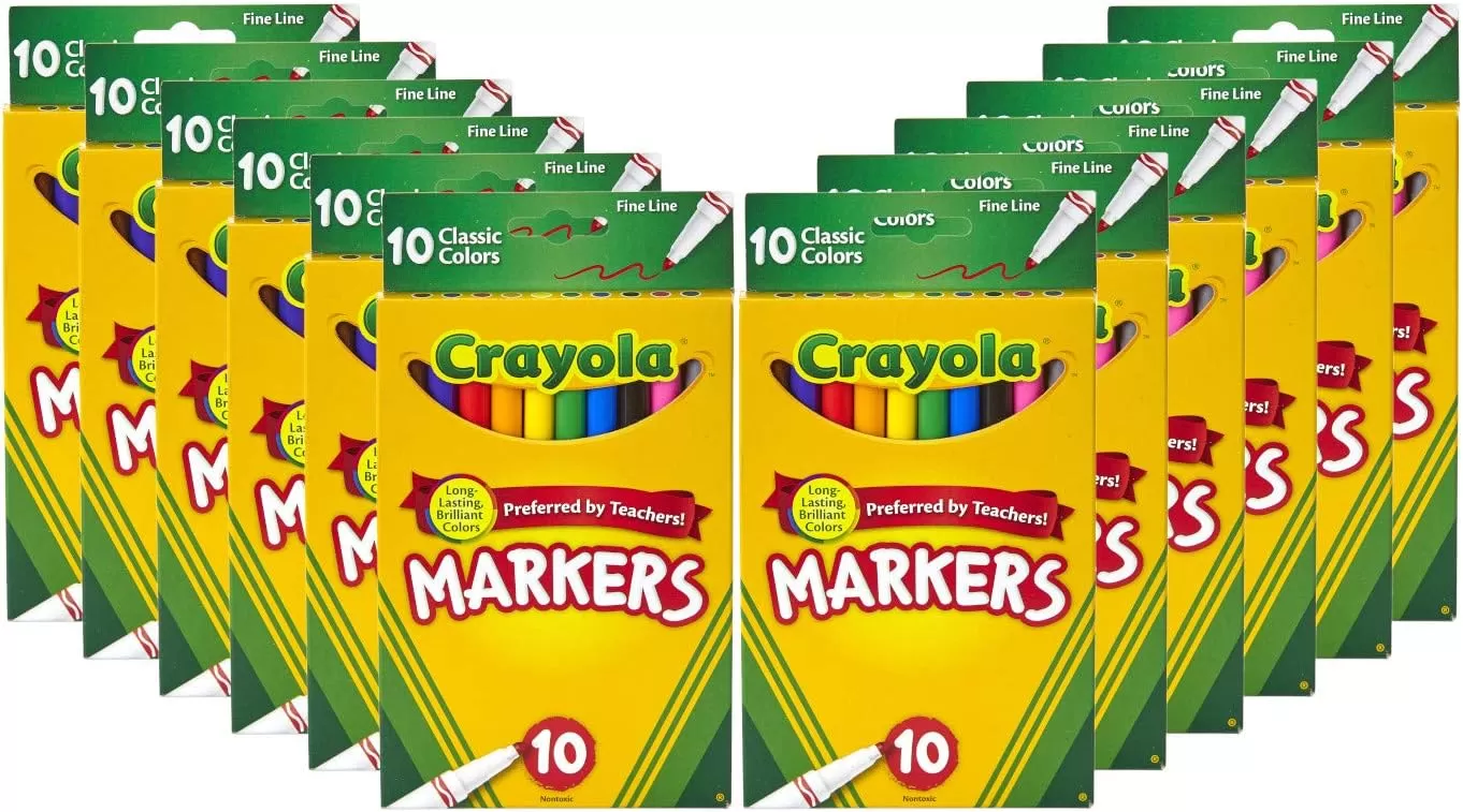 imageCrayola Fine Line Markers 12pk Coloring Markers for Kids Back to School Supplies Teacher Classroom Must Have 10 Colors 3Markers Bulk