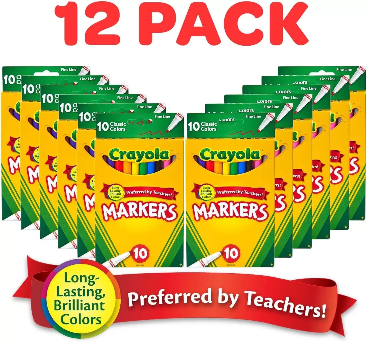 imageCrayola Fine Line Markers 12pk Coloring Markers for Kids Back to School Supplies Teacher Classroom Must Have 10 Colors 3Markers Bulk