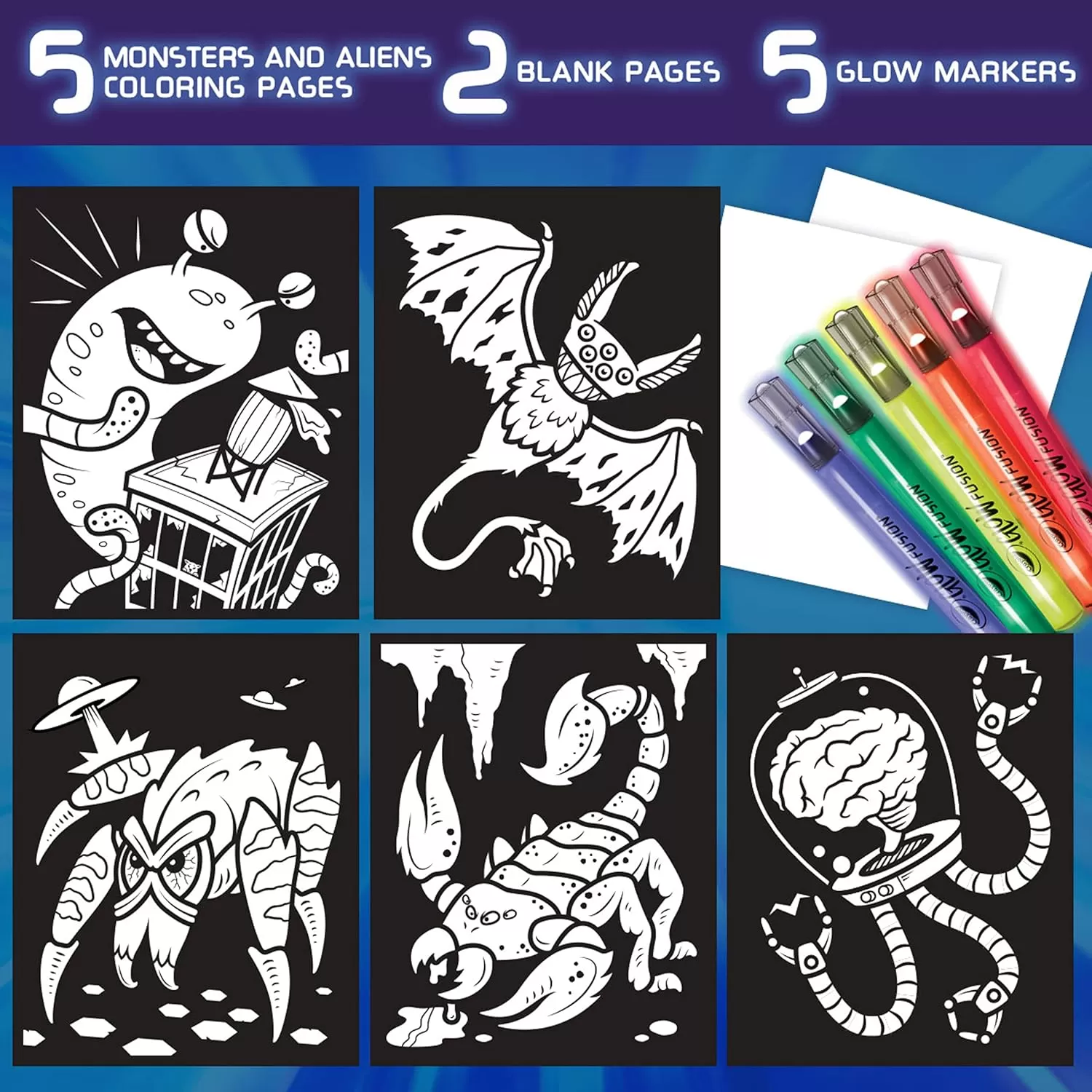 imageCrayola Glow Fusion Glow in The Dark Coloring Set with Markers Mythical Creature Coloring Pages Gift for KidsAlien  Monsters