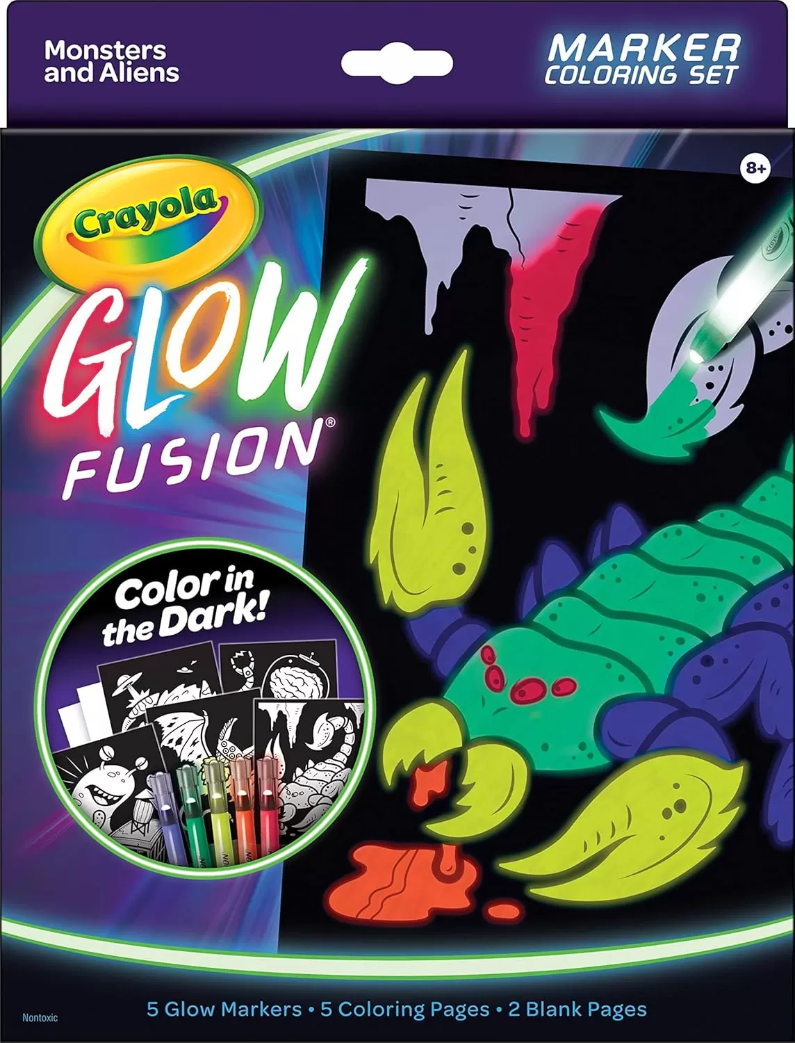 imageCrayola Glow Fusion Glow in The Dark Coloring Set with Markers Mythical Creature Coloring Pages Gift for KidsAlien  Monsters
