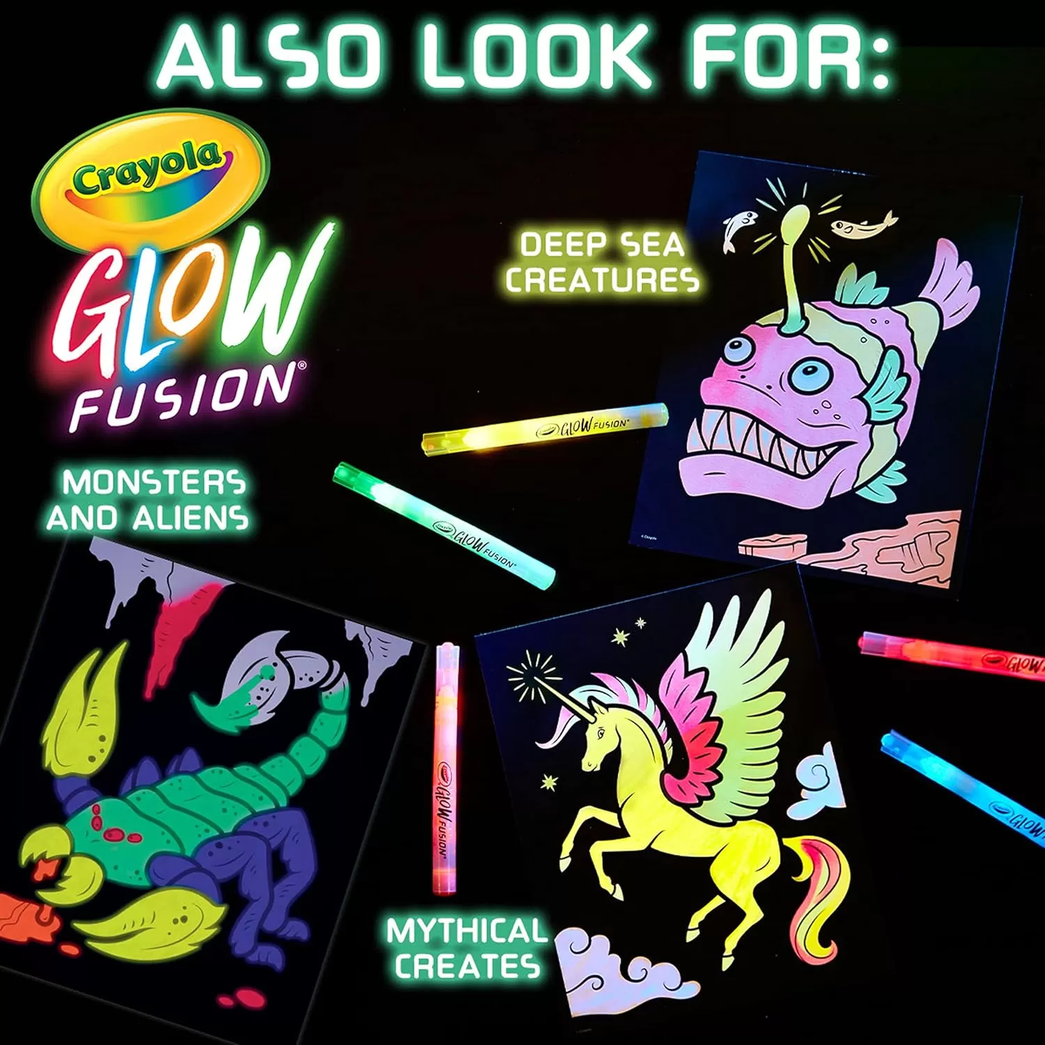 imageCrayola Glow Fusion Glow in The Dark Coloring Set with Markers Mythical Creature Coloring Pages Gift for KidsDeep Sea Creatures