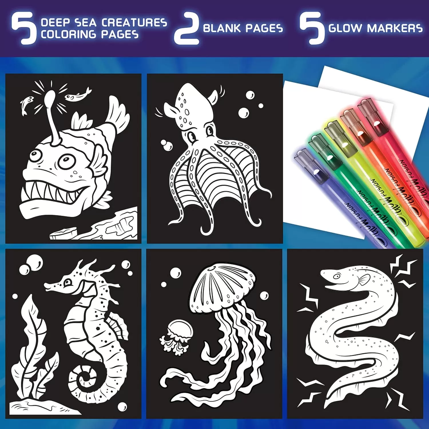 imageCrayola Glow Fusion Glow in The Dark Coloring Set with Markers Mythical Creature Coloring Pages Gift for KidsDeep Sea Creatures