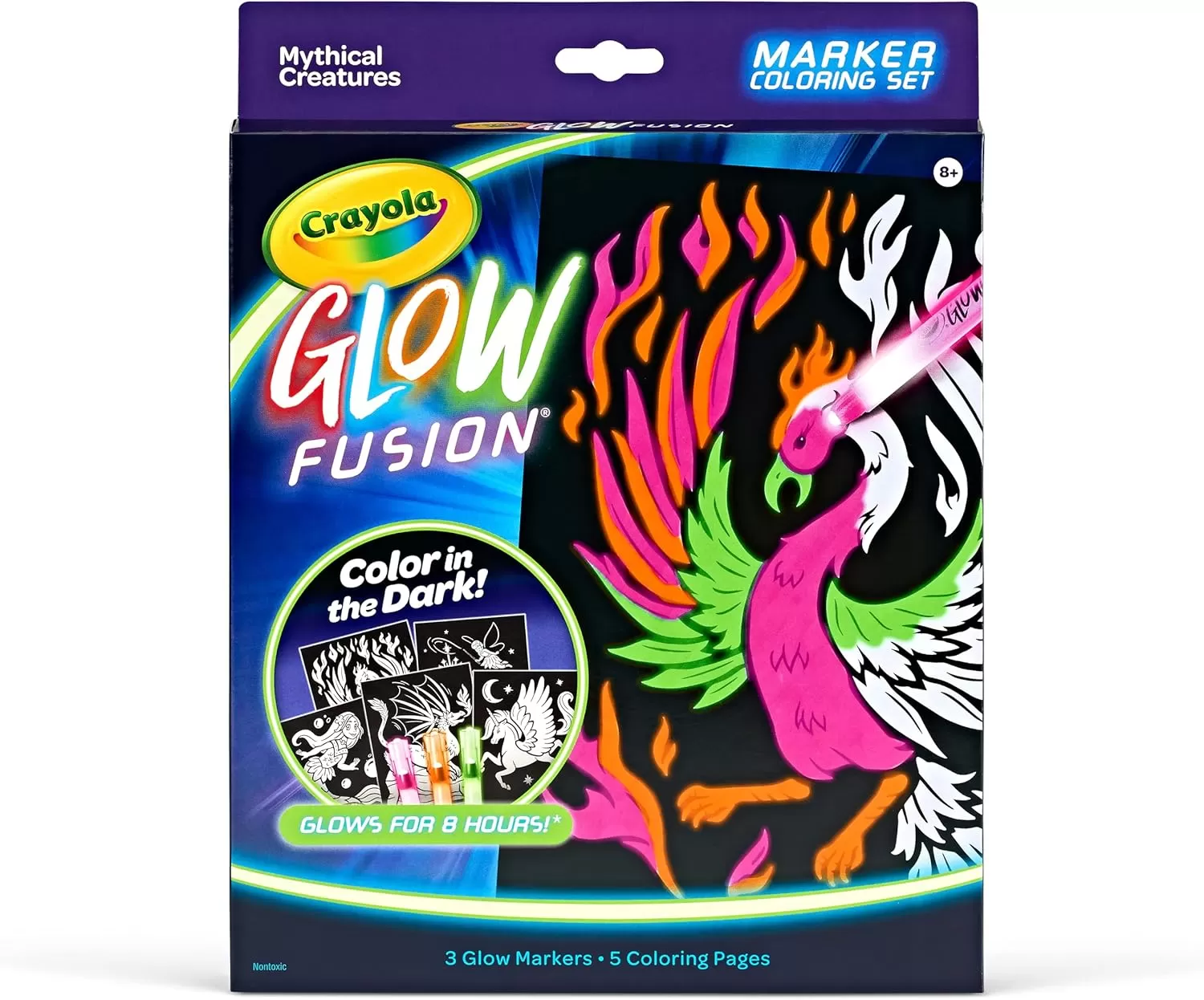imageCrayola Glow Fusion Glow in The Dark Coloring Set with Markers Mythical Creature Coloring Pages Gift for KidsDeluxe