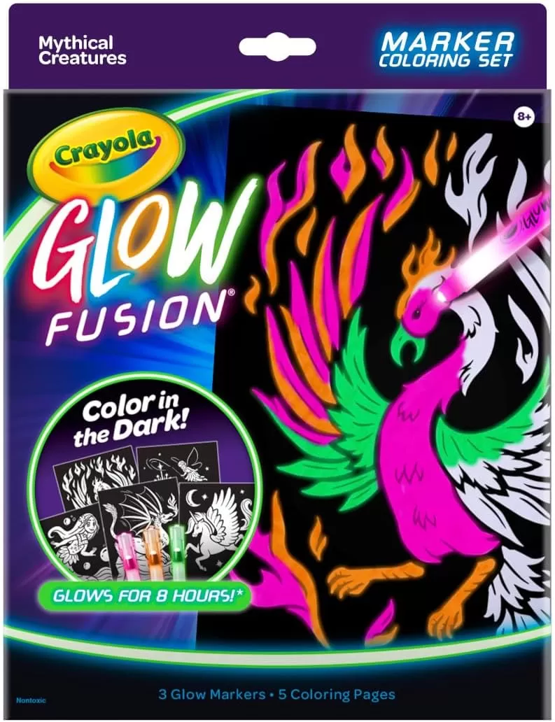 imageCrayola Glow Fusion Glow in The Dark Coloring Set with Markers Mythical Creature Coloring Pages Gift for KidsDeluxe