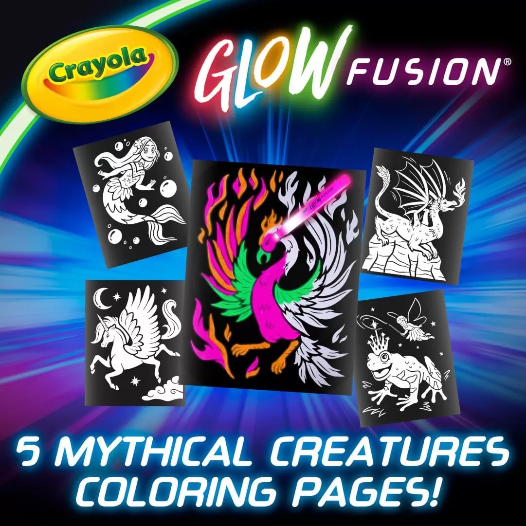 imageCrayola Glow Fusion Glow in The Dark Coloring Set with Markers Mythical Creature Coloring Pages Gift for KidsDeluxe