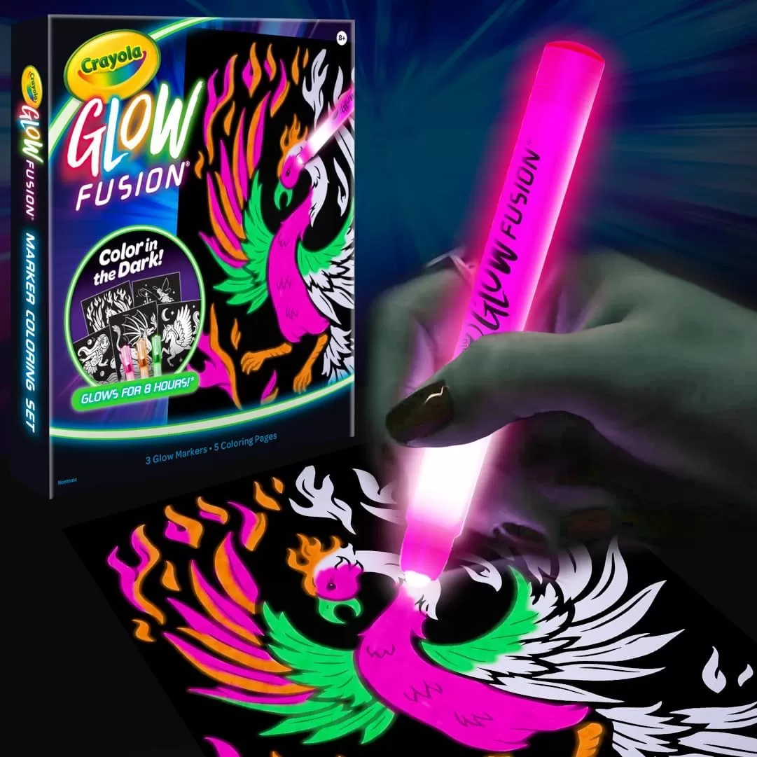 imageCrayola Glow Fusion Glow in The Dark Coloring Set with Markers Mythical Creature Coloring Pages Gift for KidsDeluxe