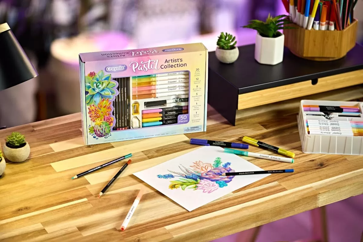 imageCrayola Pastel Colors Art Kit 50pcs Kids Art Set with Pastel Markers ampamp Pencils Art Kit for Girls ampamp Boys Gift for Kids 8Pastel Artist Collection