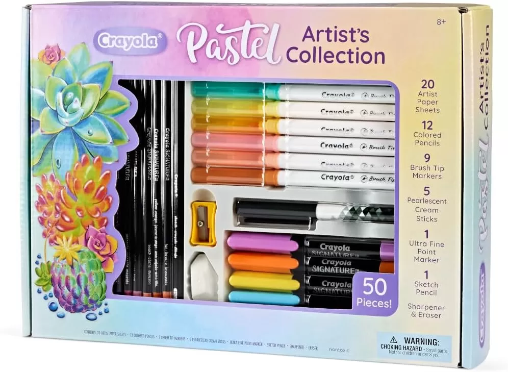 imageCrayola Pastel Colors Art Kit 50pcs Kids Art Set with Pastel Markers ampamp Pencils Art Kit for Girls ampamp Boys Gift for Kids 8Pastel Artist Collection