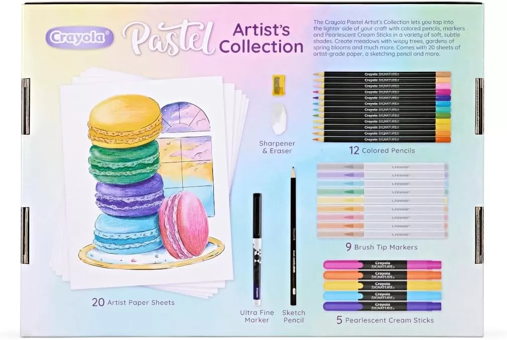 imageCrayola Pastel Colors Art Kit 50pcs Kids Art Set with Pastel Markers ampamp Pencils Art Kit for Girls ampamp Boys Gift for Kids 8Pastel Artist Collection