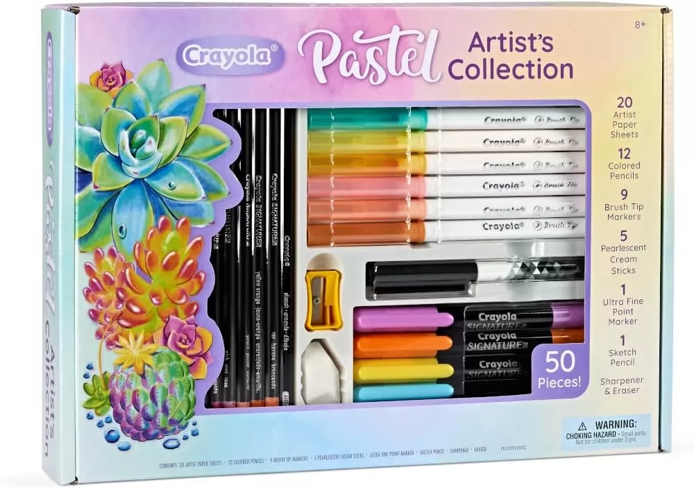 imageCrayola Pastel Colors Art Kit 50pcs Kids Art Set with Pastel Markers ampamp Pencils Art Kit for Girls ampamp Boys Gift for Kids 8Pastel Artist Collection