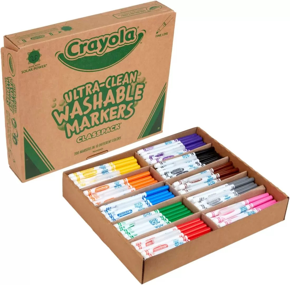 imageCrayola Ultra Clean Washable Markers Classpack 200 Count Bulk Markers for Classrooms School Supplies for Kids 10 ColorsFine Line