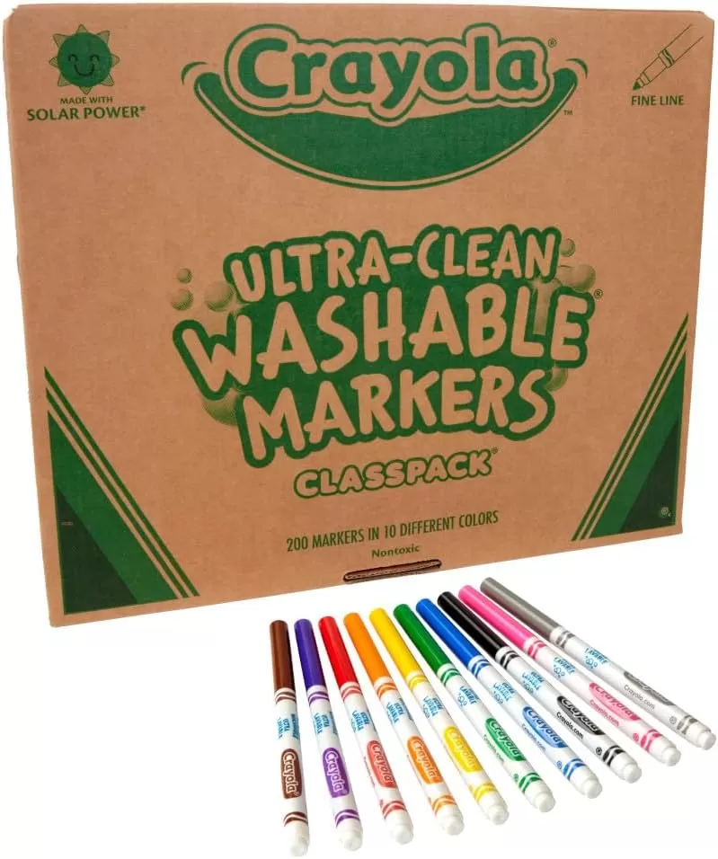 imageCrayola Ultra Clean Washable Markers Classpack 200 Count Bulk Markers for Classrooms School Supplies for Kids 10 ColorsFine Line