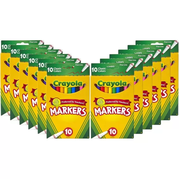 imageCrayola Fine Line Markers 12pk Coloring Markers for Kids Back to School Supplies Teacher Classroom Must Have 10 Colors 3Markers Bulk