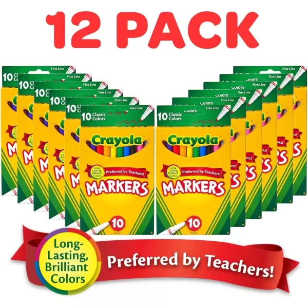 imageCrayola Fine Line Markers 12pk Coloring Markers for Kids Back to School Supplies Teacher Classroom Must Have 10 Colors 3Markers Bulk