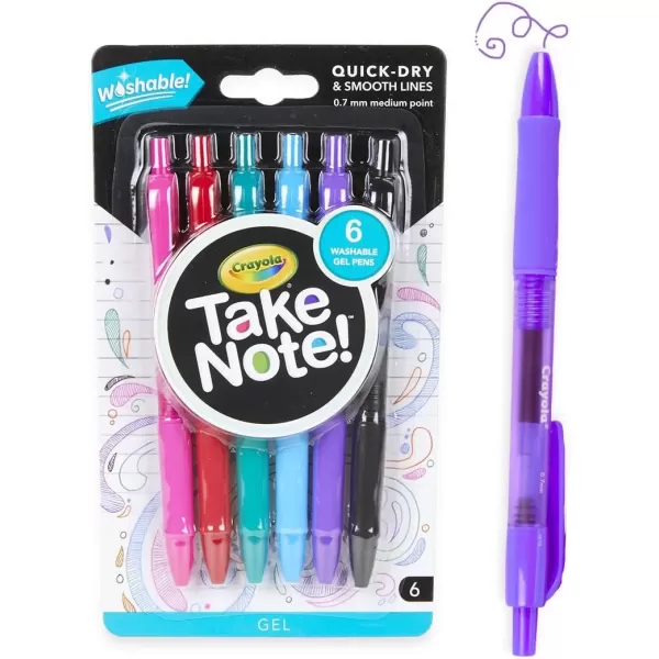 imageCrayola Medium Point Washable Gel Pens Set School and Adult Coloring Supplies 6 count6 Count