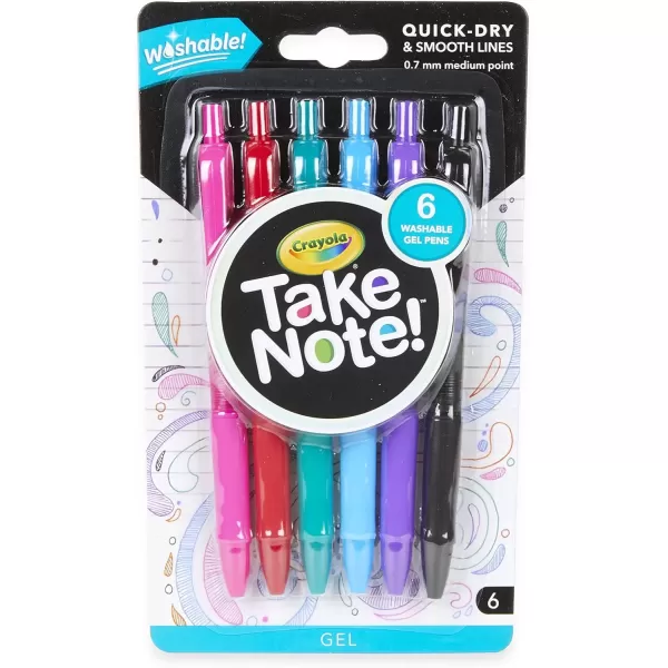 imageCrayola Medium Point Washable Gel Pens Set School and Adult Coloring Supplies 6 count6 Count