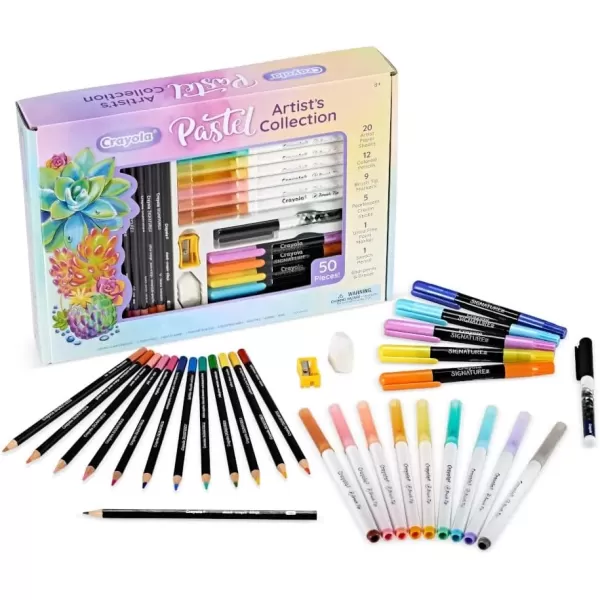 imageCrayola Pastel Colors Art Kit 50pcs Kids Art Set with Pastel Markers ampamp Pencils Art Kit for Girls ampamp Boys Gift for Kids 8Pastel Artist Collection