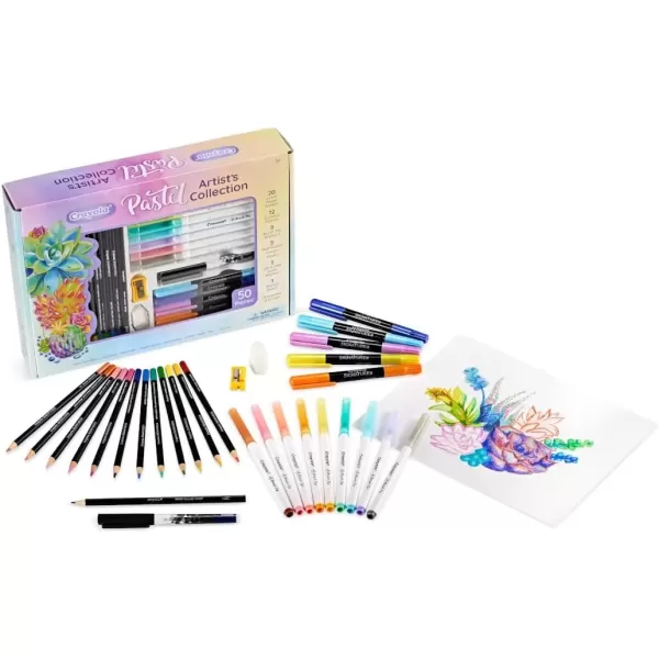imageCrayola Pastel Colors Art Kit 50pcs Kids Art Set with Pastel Markers ampamp Pencils Art Kit for Girls ampamp Boys Gift for Kids 8Pastel Artist Collection