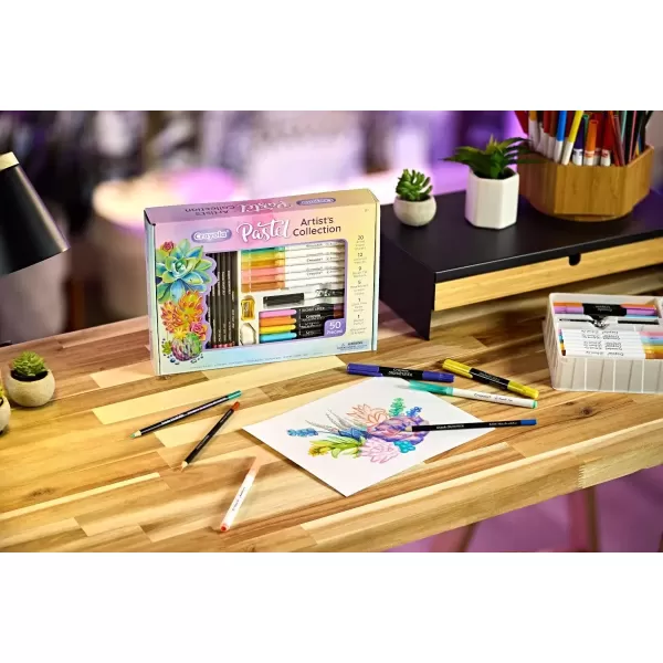 imageCrayola Pastel Colors Art Kit 50pcs Kids Art Set with Pastel Markers ampamp Pencils Art Kit for Girls ampamp Boys Gift for Kids 8Pastel Artist Collection