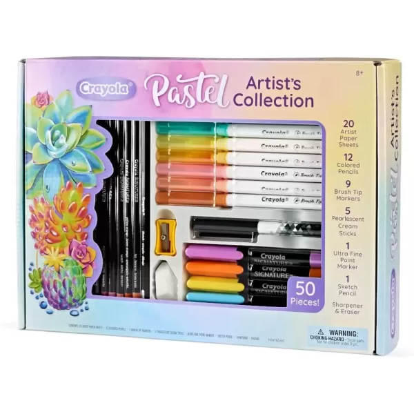 imageCrayola Pastel Colors Art Kit 50pcs Kids Art Set with Pastel Markers ampamp Pencils Art Kit for Girls ampamp Boys Gift for Kids 8Pastel Artist Collection