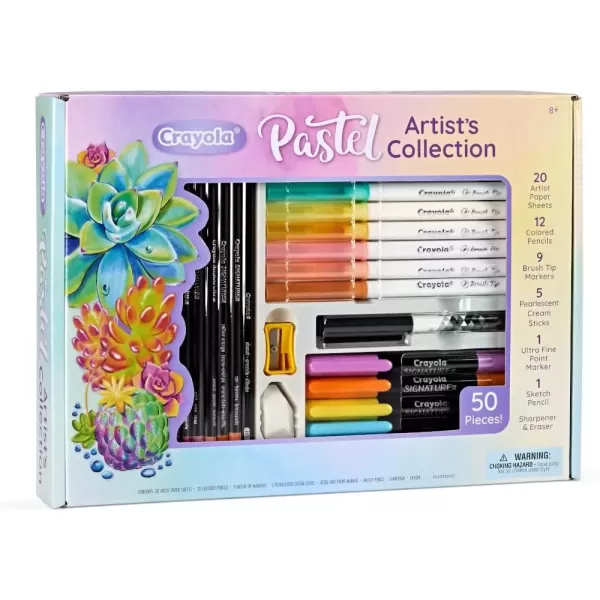 imageCrayola Pastel Colors Art Kit 50pcs Kids Art Set with Pastel Markers ampamp Pencils Art Kit for Girls ampamp Boys Gift for Kids 8Pastel Artist Collection