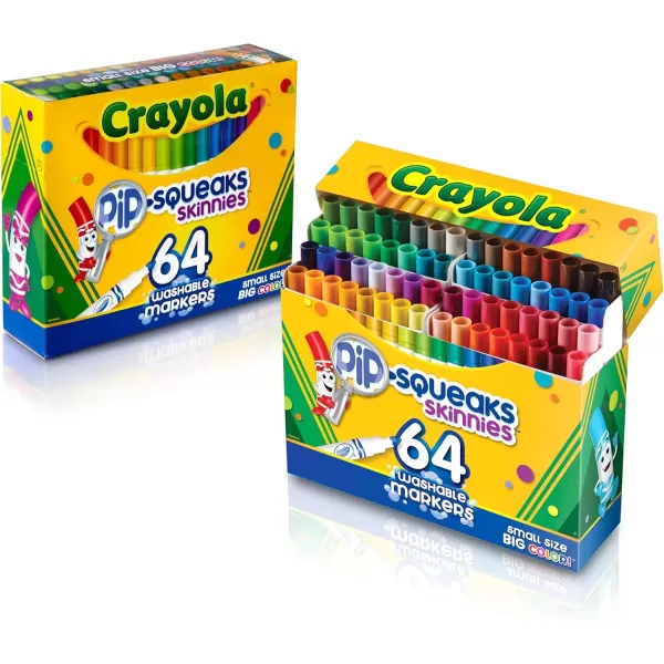 imageCrayola PipSqueaks Skinnies Washable Markers 64ct Mini Markers for Kids Coloring Markers Craft Supplies Kids Holiday Gift 31 Count Pack of 64