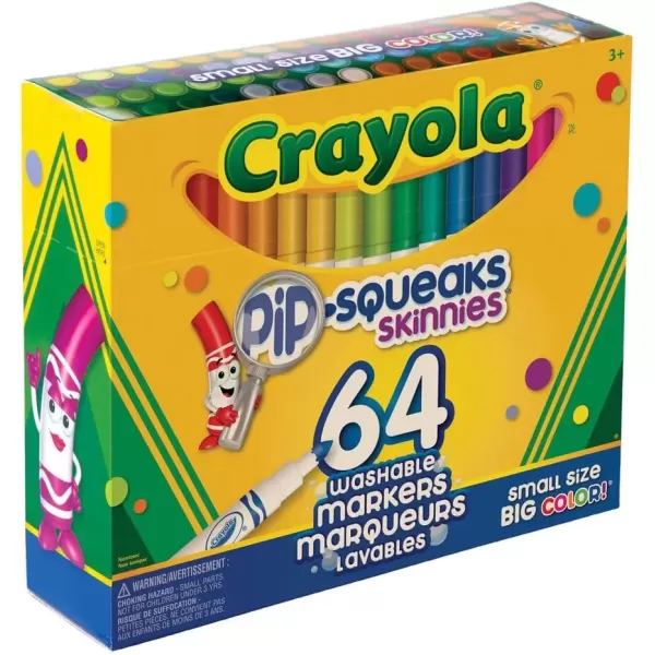 imageCrayola PipSqueaks Skinnies Washable Markers 64ct Mini Markers for Kids Coloring Markers Craft Supplies Kids Holiday Gift 31 Count Pack of 64
