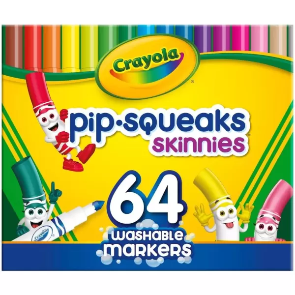 imageCrayola PipSqueaks Skinnies Washable Markers 64ct Mini Markers for Kids Coloring Markers Craft Supplies Kids Holiday Gift 31 Count Pack of 64