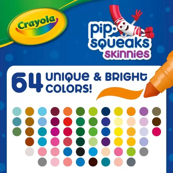 imageCrayola PipSqueaks Skinnies Washable Markers 64ct Mini Markers for Kids Coloring Markers Craft Supplies Kids Holiday Gift 31 Count Pack of 64