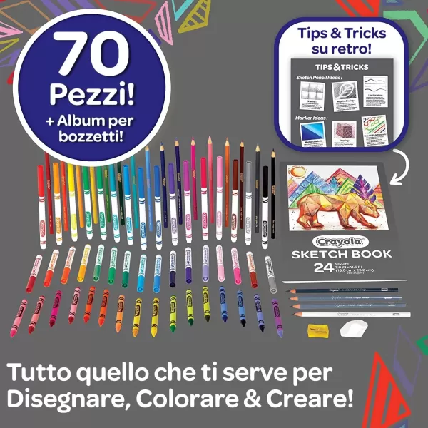 imageCrayola Sketch ampamp Color 70pcs Art Kit for Kids Includes Coloring Kit Art Case ampamp Sketch Book Gifts for Kids Ages 8Set