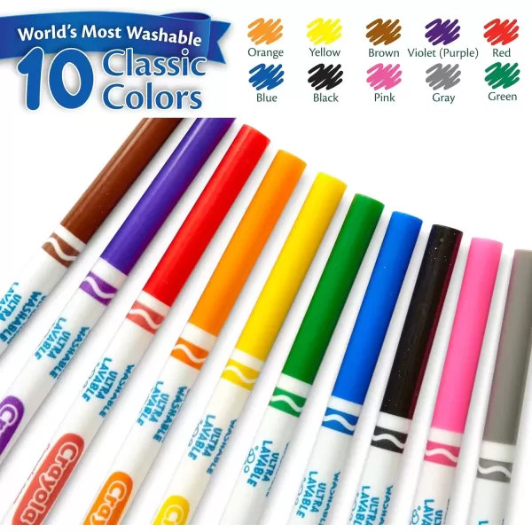 imageCrayola Ultra Clean Washable Markers  12 Pack 10ct Bulk Washable Markers for Classrooms Fine Line Markers for Kids Nontoxic
