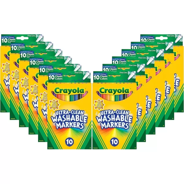 imageCrayola Ultra Clean Washable Markers  12 Pack 10ct Bulk Washable Markers for Classrooms Fine Line Markers for Kids Nontoxic