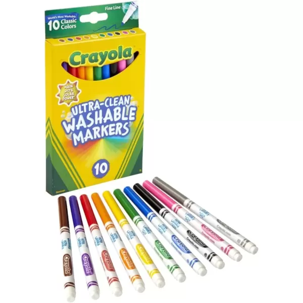 imageCrayola Ultra Clean Washable Markers  12 Pack 10ct Bulk Washable Markers for Classrooms Fine Line Markers for Kids Nontoxic
