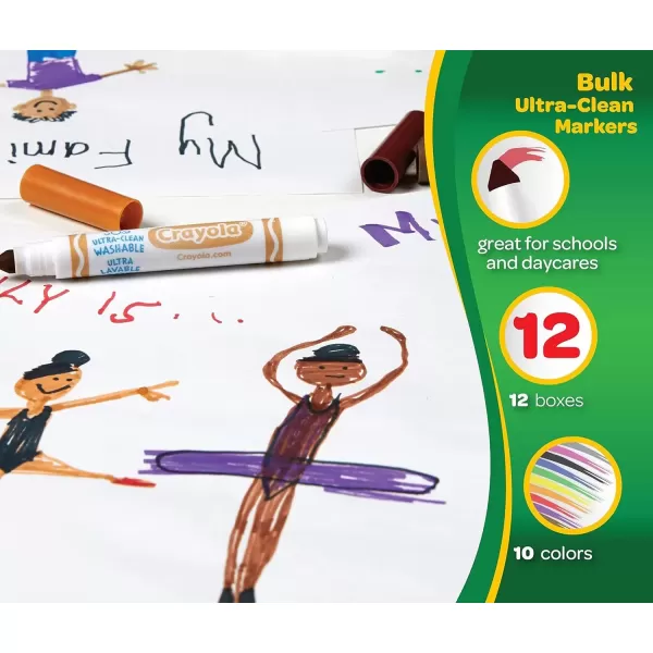imageCrayola Ultra Clean Washable Markers 12 Boxes Bulk Markers for Kids 10 Broad Line Markers Teacher Classroom Must Have