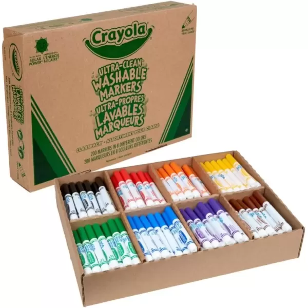 imageCrayola Ultra Clean Washable Markers Classpack 200 Count Bulk Markers for Classrooms School Supplies for Kids 10 ColorsBroad Line