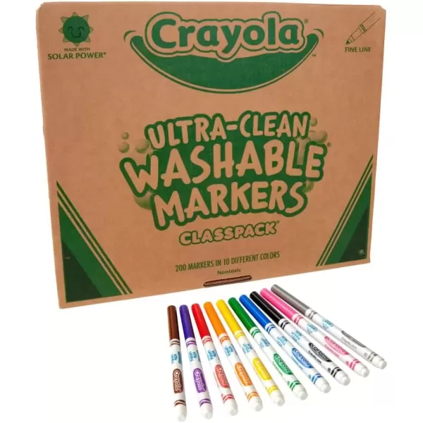 imageCrayola Ultra Clean Washable Markers Classpack 200 Count Bulk Markers for Classrooms School Supplies for Kids 10 ColorsFine Line