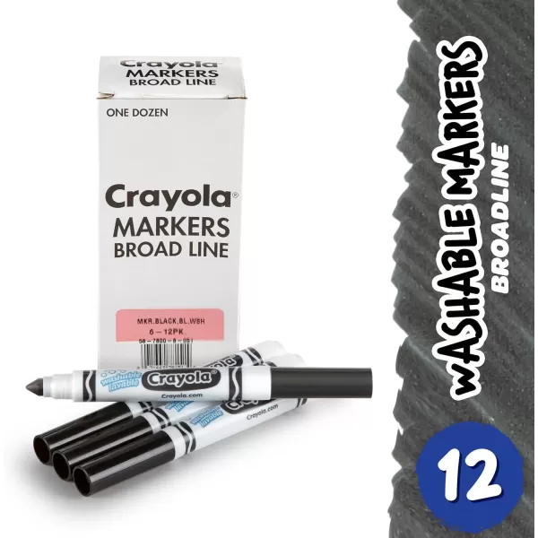imageCrayola Washable Markers  Blue 12ct Kids Broad Line Markers Bulk Markers for Classrooms ampamp TeachersBlack