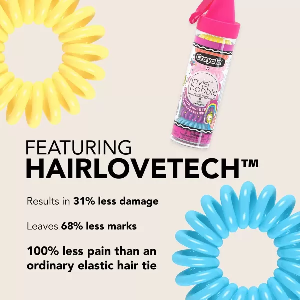 imageinvisibobble Kids Spiral Hair Ring  10 Pack Crayola Edition NoOuch Coil Hair Ties with Strong Grip Hair Accessories for Girls Toddlers and Kids