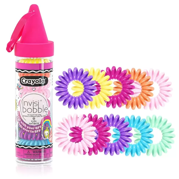 imageinvisibobble Kids Spiral Hair Ring  10 Pack Crayola Edition NoOuch Coil Hair Ties with Strong Grip Hair Accessories for Girls Toddlers and Kids