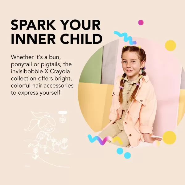 imageinvisibobble Kids Spiral Hair Ring  5 Pack Crayola Edition NoOuch Coil Hair Ties with Strong Grip Hair Accessories for Girls Toddlers and Kids