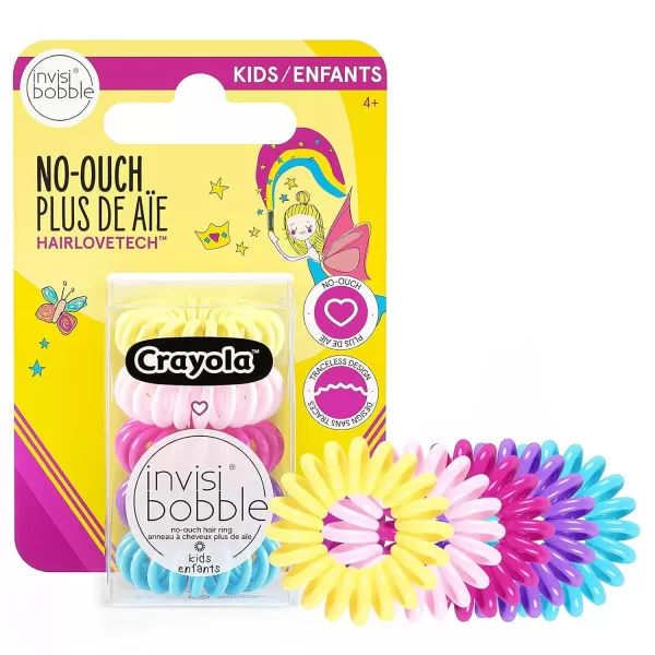 imageinvisibobble Kids Spiral Hair Ring  5 Pack Crayola Edition NoOuch Coil Hair Ties with Strong Grip Hair Accessories for Girls Toddlers and Kids