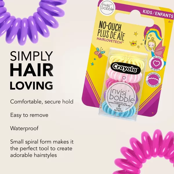 imageinvisibobble Kids Spiral Hair Ring  5 Pack Crayola Edition NoOuch Coil Hair Ties with Strong Grip Hair Accessories for Girls Toddlers and Kids