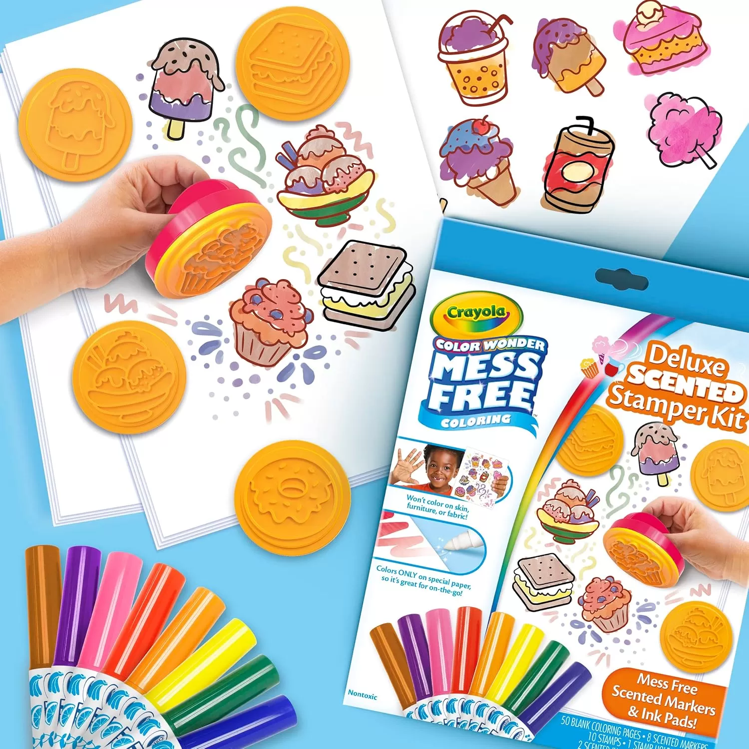imageCrayola Color Wonder Mess Free Coloring Set 50 Blank Coloring Pages Scented Color Wonder Stamps and Markers Refill SetDeluxe Scented Stamper Kit