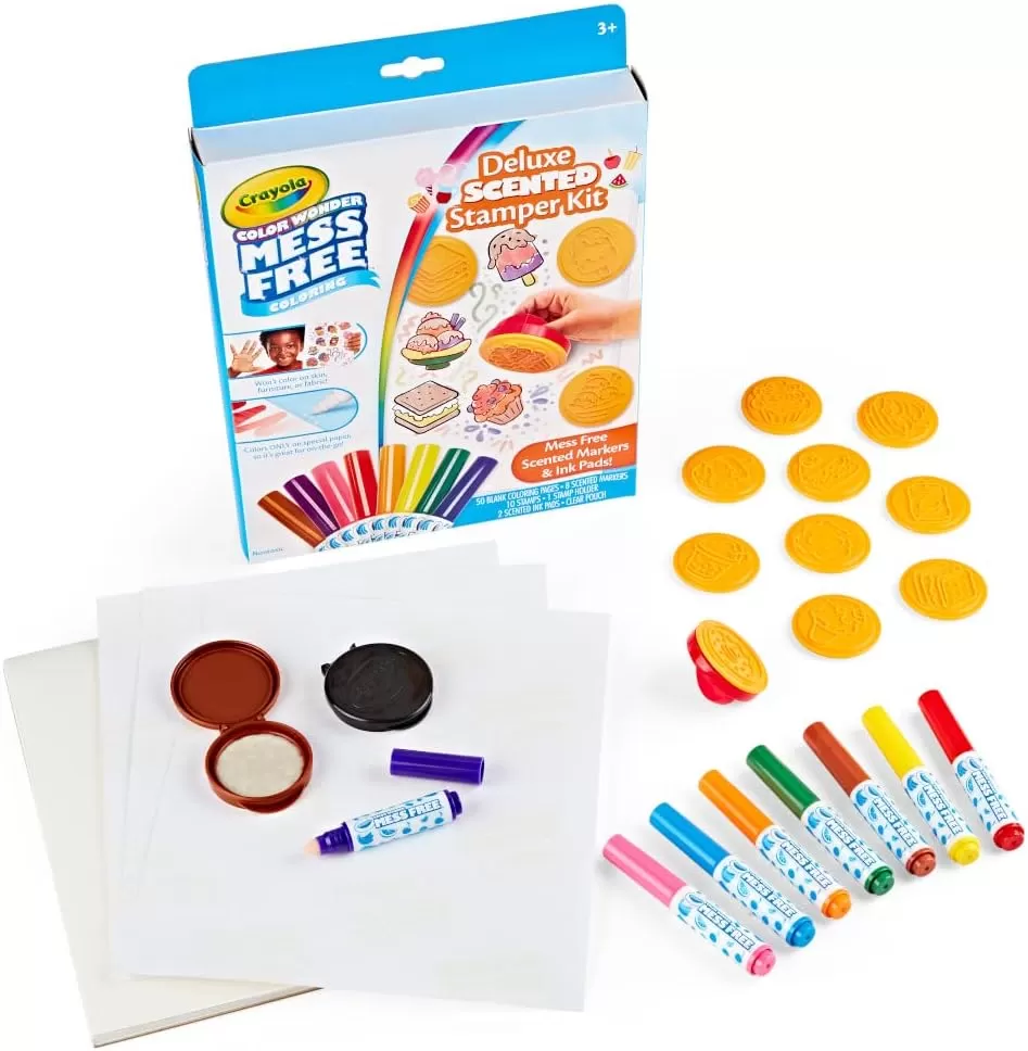 imageCrayola Color Wonder Mess Free Coloring Set 50 Blank Coloring Pages Scented Color Wonder Stamps and Markers Refill SetDeluxe Scented Stamper Kit