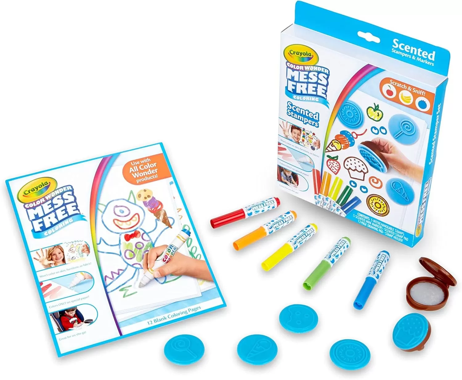 imageCrayola Color Wonder Mess Free Coloring Set 50 Blank Coloring Pages Scented Color Wonder Stamps and Markers Refill SetScented Stamper Kit