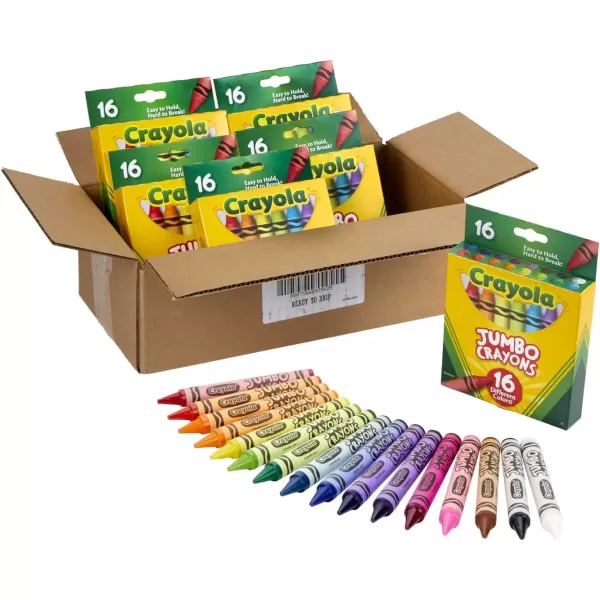 imageCrayola Jumbo Crayons Bulk 6 Sets of 16 Large Crayons for Toddlers ampamp Kids School Supplies Gifts Amazon Exclusive16 Count Pack of 6