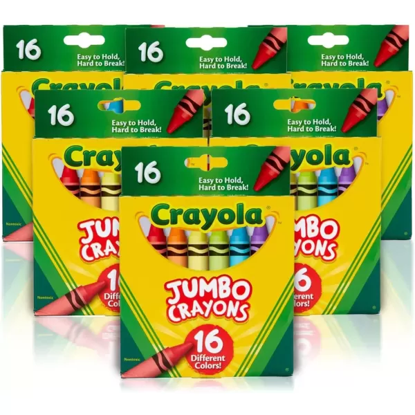imageCrayola Jumbo Crayons Bulk 6 Sets of 16 Large Crayons for Toddlers ampamp Kids School Supplies Gifts Amazon Exclusive16 Count Pack of 6