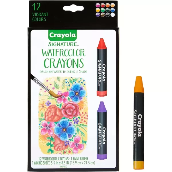 imageCrayola Signature Premium Watercolor Crayon Sticks ampamp Paintbrush 12 Count Gift1 Count Pack of 1
