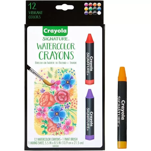 imageCrayola Signature Premium Watercolor Crayon Sticks ampamp Paintbrush 12 Count Gift1 Count Pack of 3