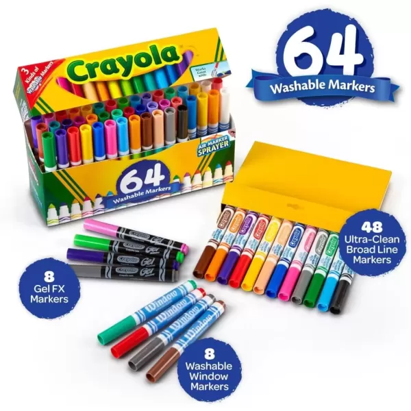 imageCrayola Washable Marker Set 48 Broad Line Markers for Kids 8 Gel Markers 8 Window Markers Gifts for Boys ampamp Girls Ages 3Washable
